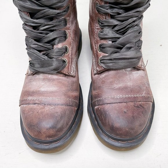 Dr. Martens Brown Distressed Leather Triumph Tall Lace Up Fold Over Boot Size 7 - Picture 3 of 12